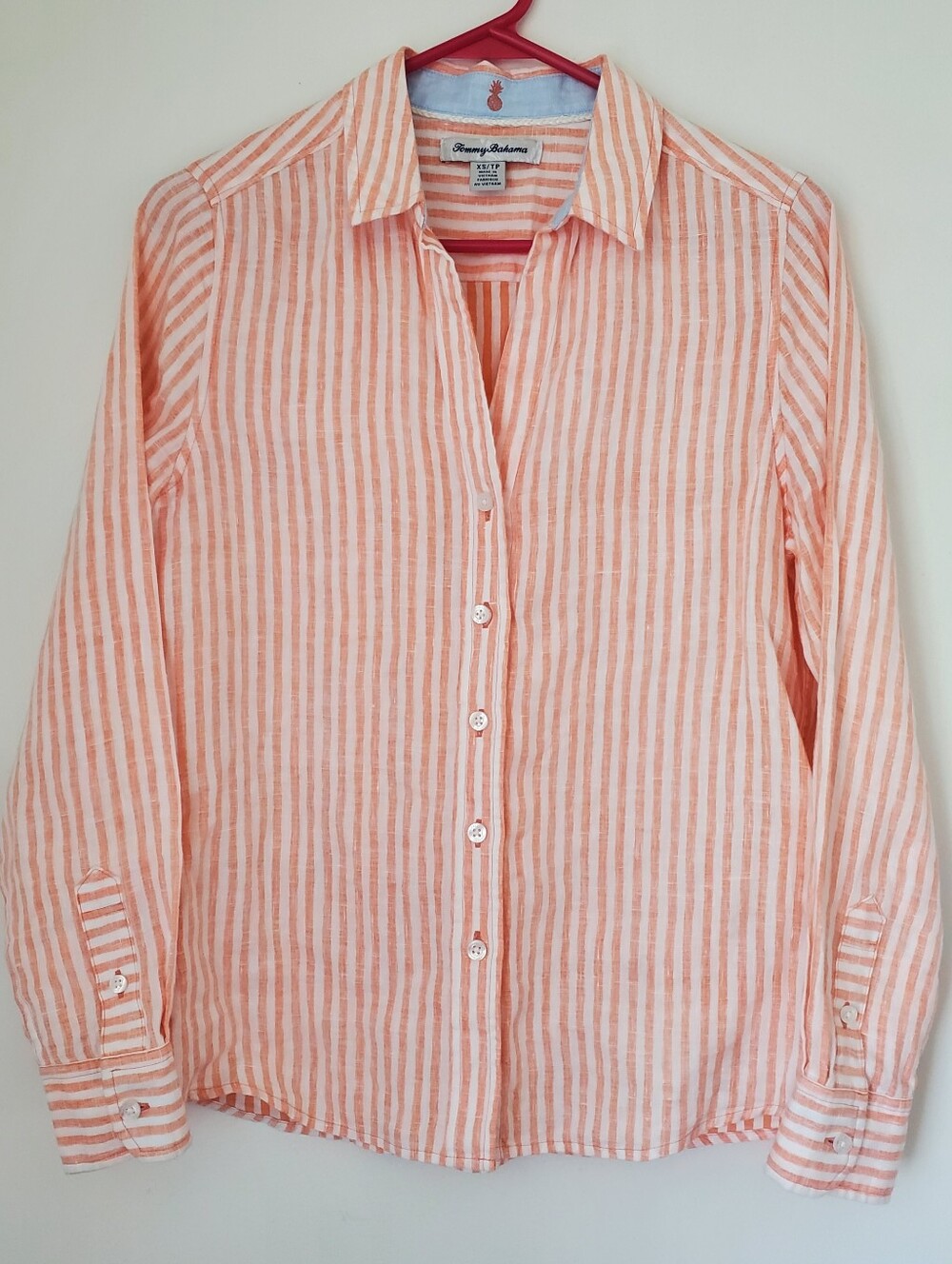 Tommy Bahama Striped Linen Button Down Shirt Size XS Preppy Hamptons Casual Chic